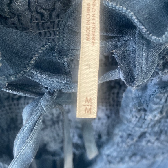 FREE PEOPLE Womens Ruffle Me Up Smocked Tie Tank Drawstring Sleeveless Blue Med - Picture 11 of 11